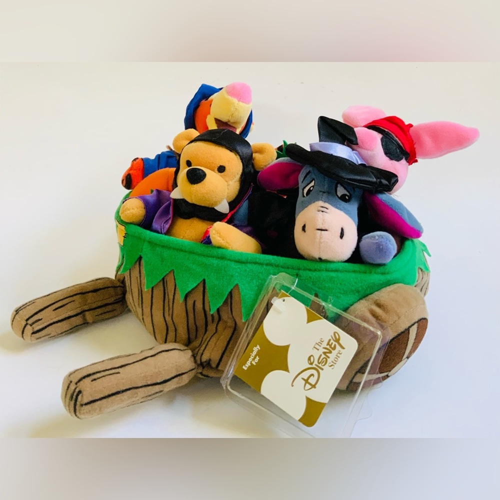 Vintage Disney Winnie the Pooh Halloween Wheelbarrow Bean Bag Set Plush 8"